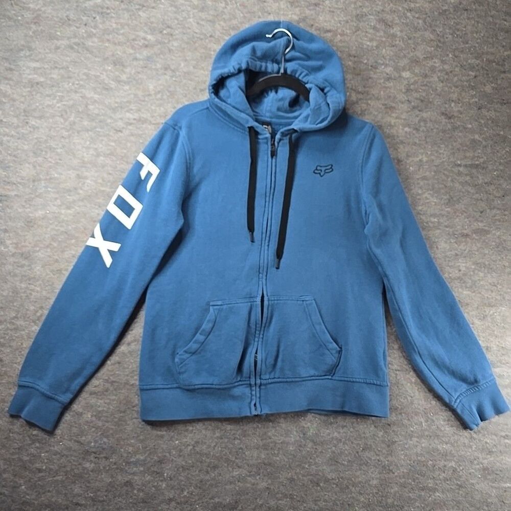 Fox Racing Jacket Mens Sz Medium Blue Vintage Full Zip Hoodie Y2K Style 19647